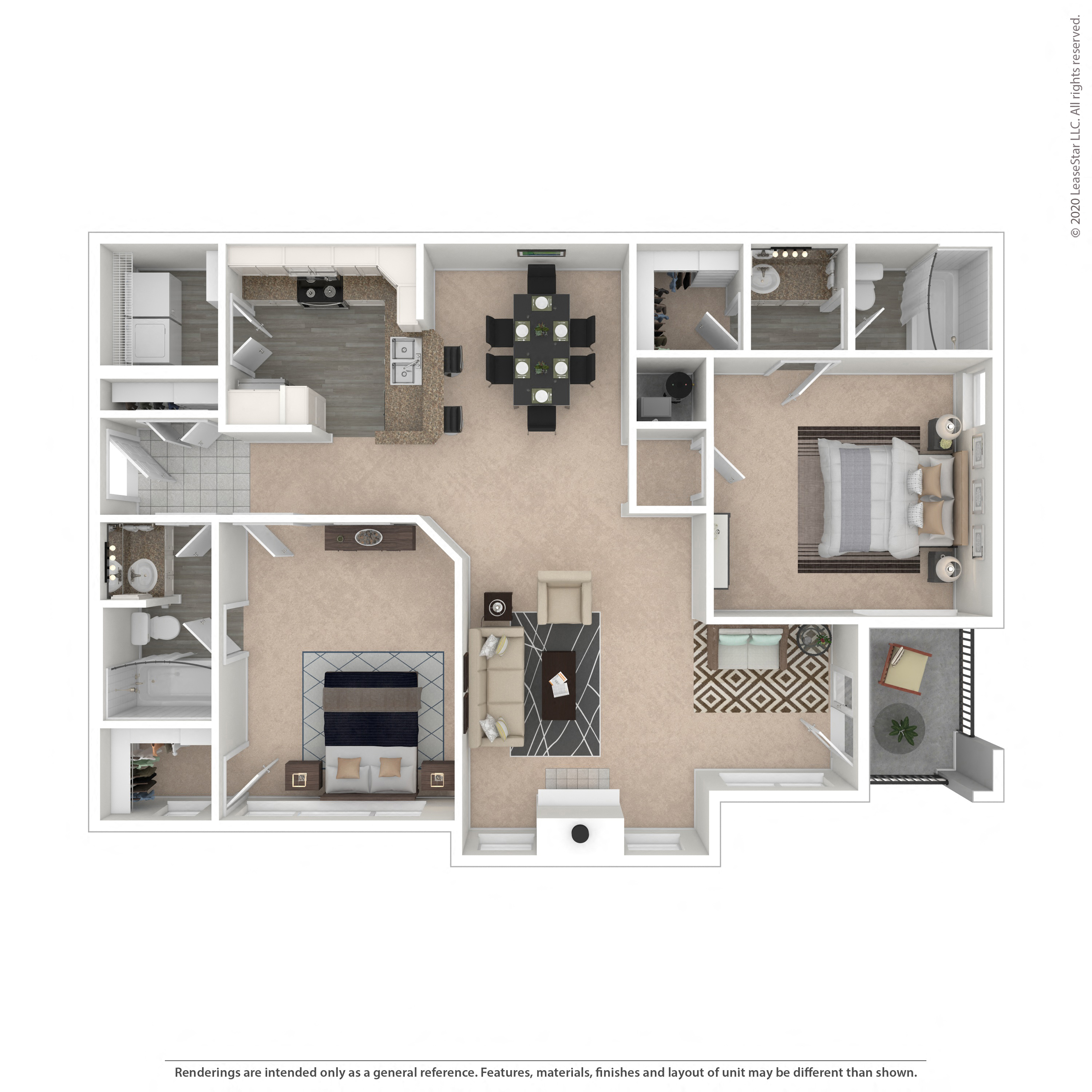 Floor plan for 2 beds, 2 baths, 1161 sqft